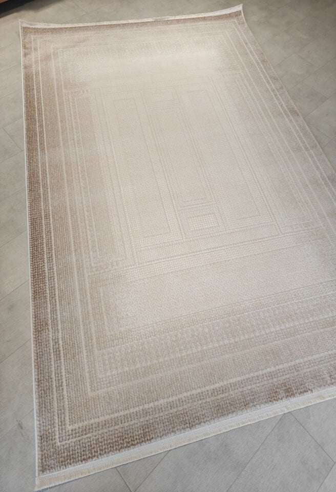 Gümüşsu GM1601 Krem Kahve Çerçeveli Çizgili Modern Halı