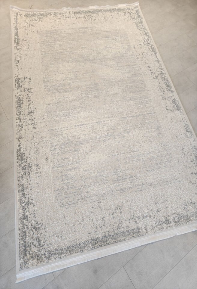 Stil 6005 Gri Krem Eskitme Desenli Pamuk Taban Halı