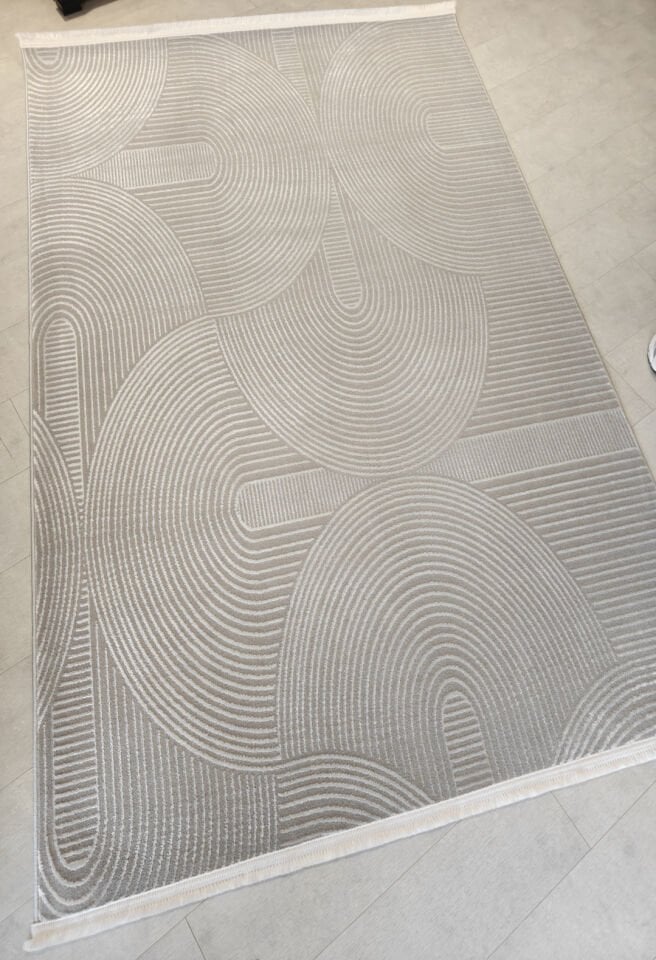 Akasya 4403 Modern Geometrik Desenli Pamuk Taban Halı - Gri