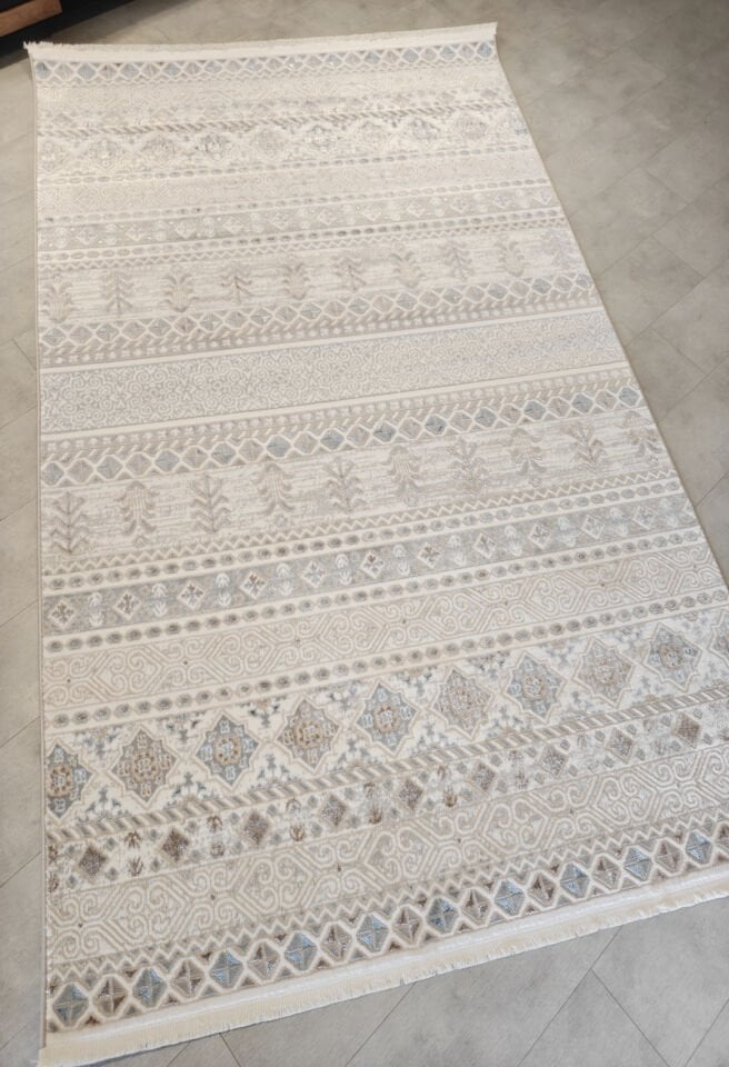 Still 5100 Etnik Geometrik Desenli Pamuk Taban Halı - Krem / Multi