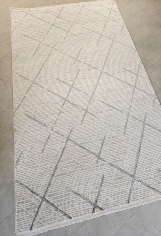Still 5108 Geometrik Desenli Modern Pamuk Taban Halı - Krem Gri
