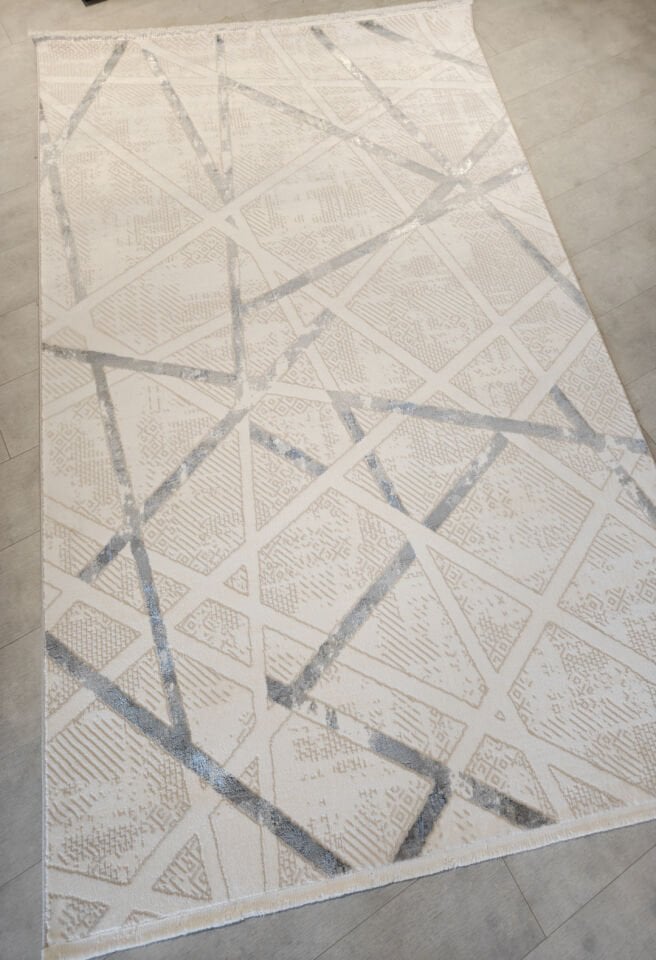 Still 5111 Geometrik Desenli Modern Pamuk Taban Halı - Krem Gri