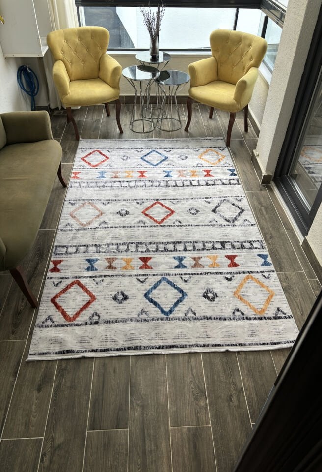 Modern Dekoratif Kaymaz Pamuk Taban Bambu Kilim – 4 Mevsim Kullanıma Uygun