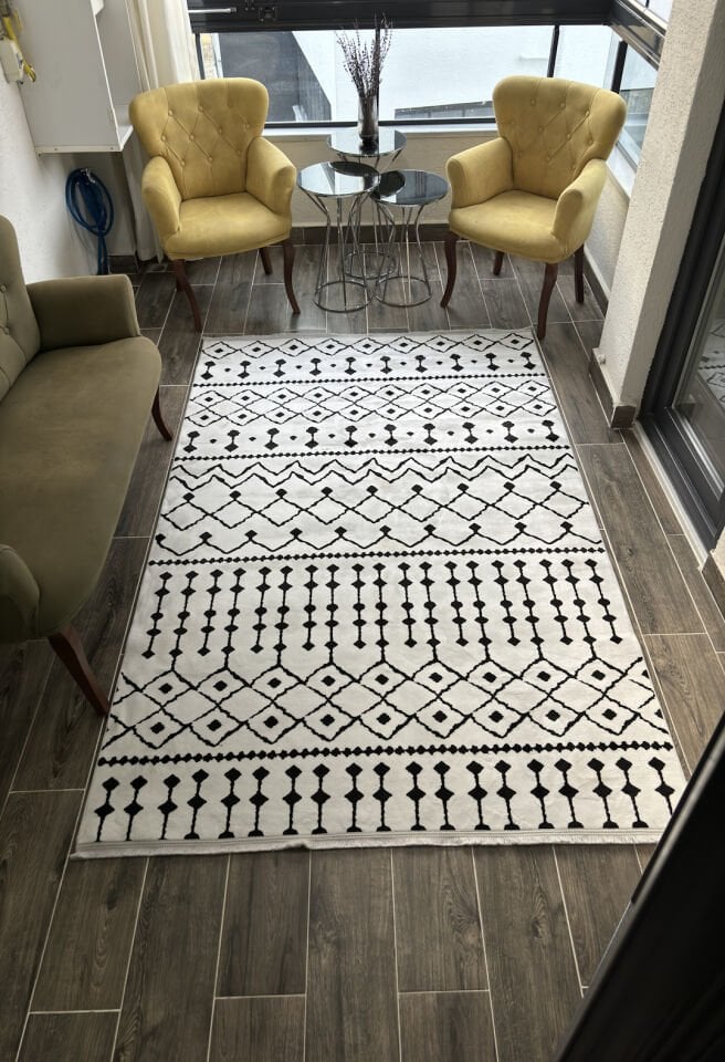 Modern Dekoratif Kaymaz Pamuk Taban Bambu Kilim – 4 Mevsim Kullanıma Uygun