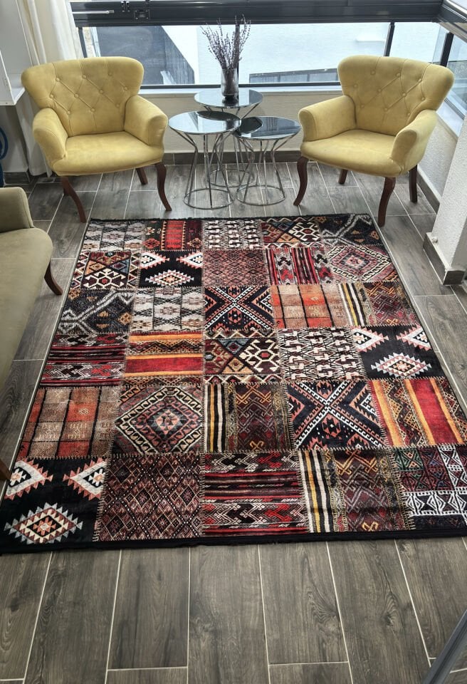 Modern Dekoratif Kaymaz Pamuk Taban Bambu Kilim – 4 Mevsim Kullanıma Uygun